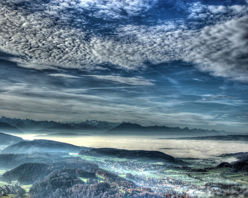 Mountain Valley Landscape — Blue, Dramatic, Morning, Photograph