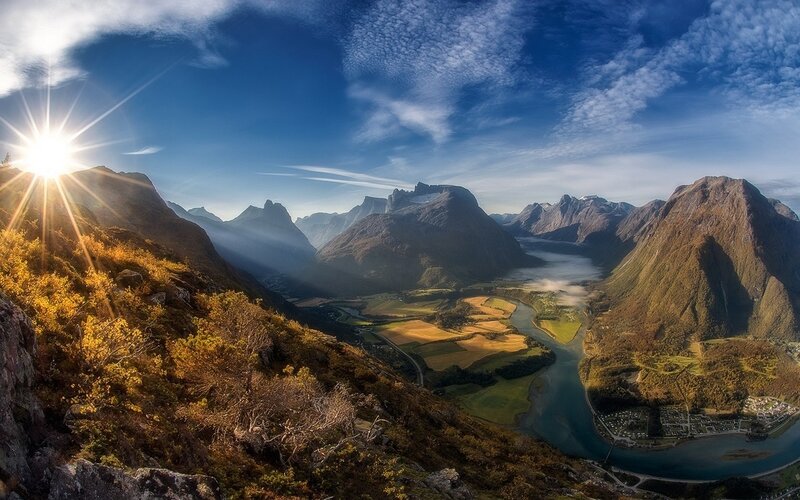Mountain Valley Landscape — Blue, Dramatic, Morning