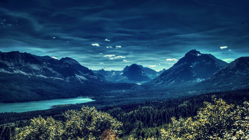Mountain Valley Landscape — Blue, Dramatic, Night