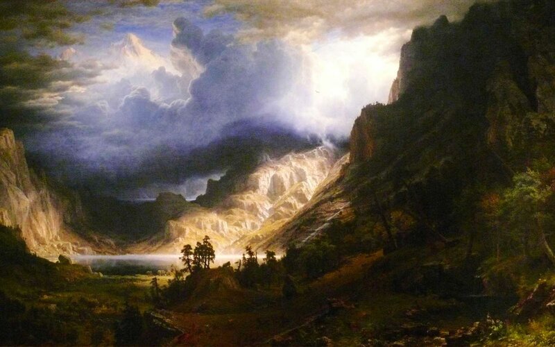 Mountain Valley Landscape — Blue, Dramatic, Painting, Mountains