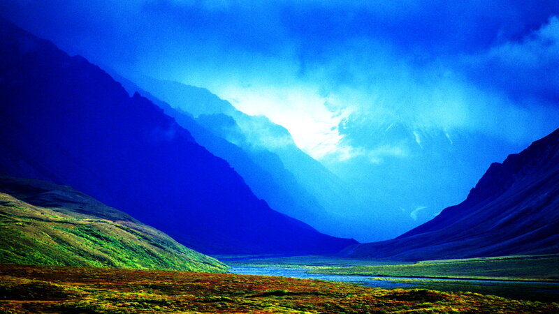 Mountain Valley Landscape — Blue, Dramatic, Photograph