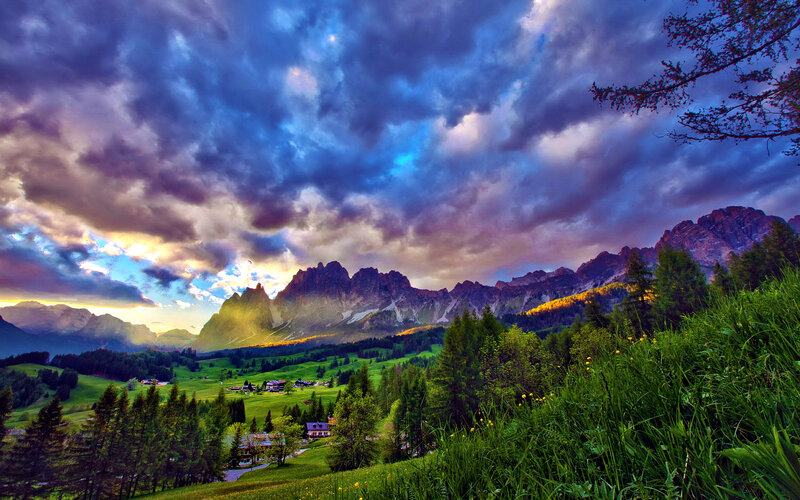 Mountain Valley Landscape — Blue, Dramatic, Sunset, Photograph, Clouds