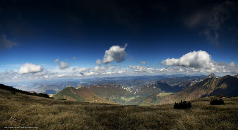 Mountain Valley Landscape — Blue, Serene, Afternoon, Photograph, Clouds