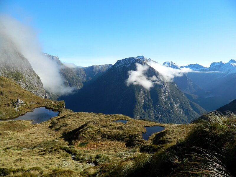 Mountain Valley Landscape — Blue, Serene, Afternoon, Photograph, Mountains, Clouds, Ponds