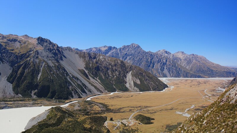 Mountain Valley Landscape — Blue, Serene, Afternoon, Photograph, Mountains, River