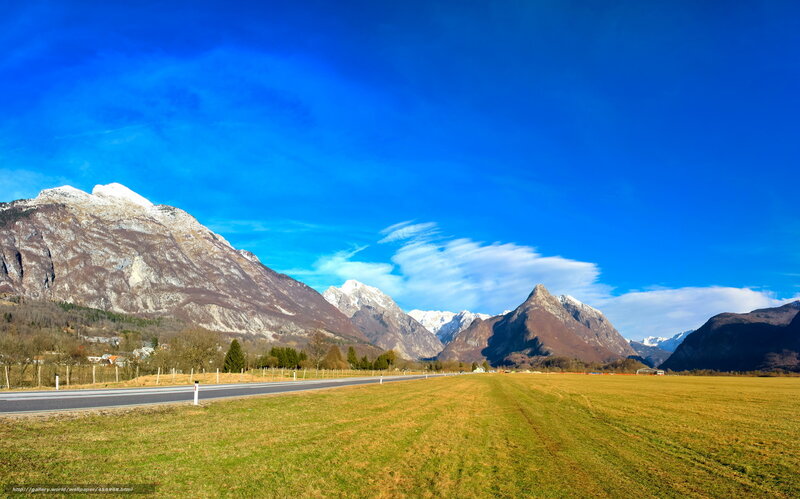 Mountain Valley Landscape — Blue, Serene, Afternoon, Photograph, Road, Field