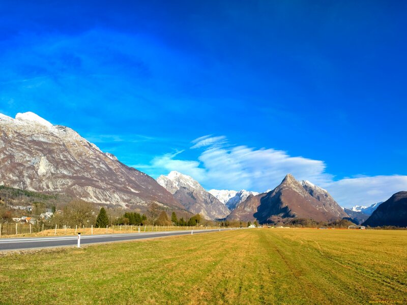 Mountain Valley Landscape — Blue, Serene, Afternoon, Photograph, Road
