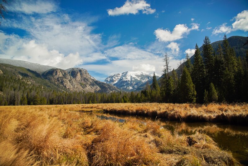 Mountain Valley Landscape — Blue, Serene, Autumn, Photograph, Mountains, Forest