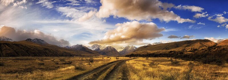 Mountain Valley Landscape — Blue, Serene, Sunset, Photograph, Mountains