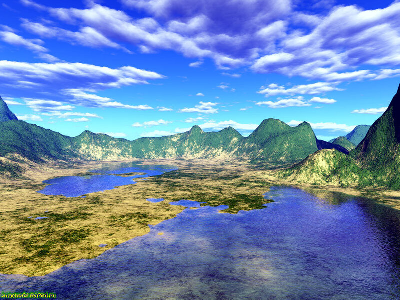 Mountain Valley Landscape — Blue, Serene