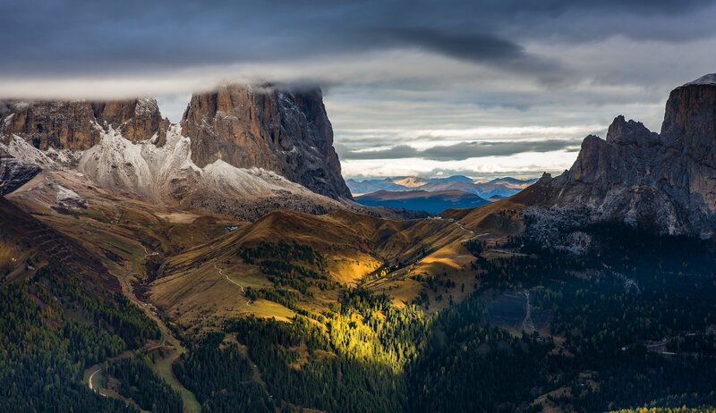 Mountain Valley Landscape — Brown, Dramatic, Afternoon, Photograph, Mountains, Clouds