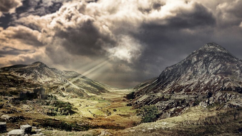 Mountain Valley Landscape — Brown, Dramatic, Afternoon, Photograph