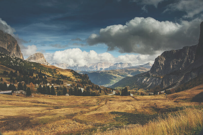 Mountain Valley Landscape — Brown, Dramatic, Autumn, Photograph, Mountains, Clouds