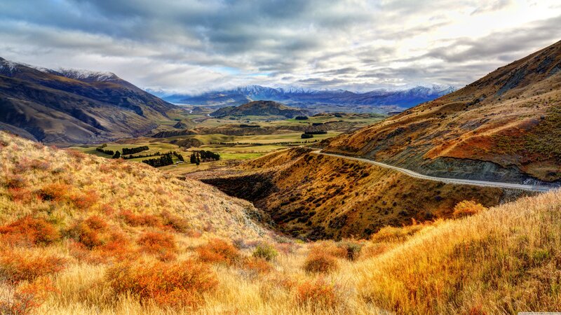 Mountain Valley Landscape — Brown, Dramatic, Autumn, Photograph, Road