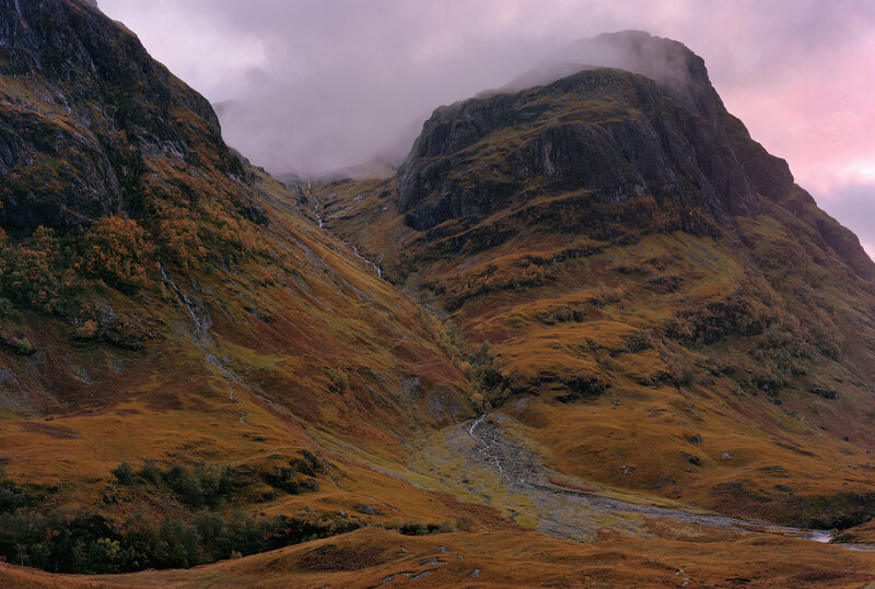 Mountain Valley Landscape — Brown, Dramatic, Sunset