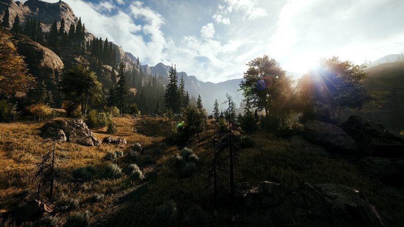 Mountain Valley Landscape — Brown, Serene, Afternoon, 3d Render