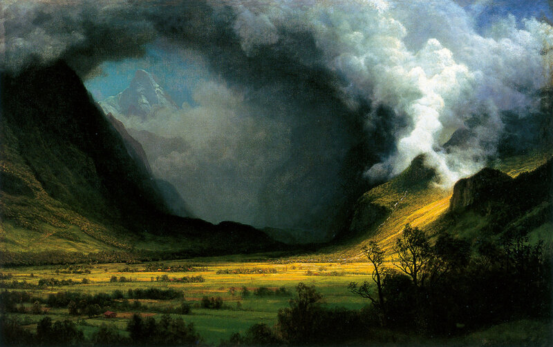 Mountain Valley Landscape — Green, Dramatic, Afternoon, Painting