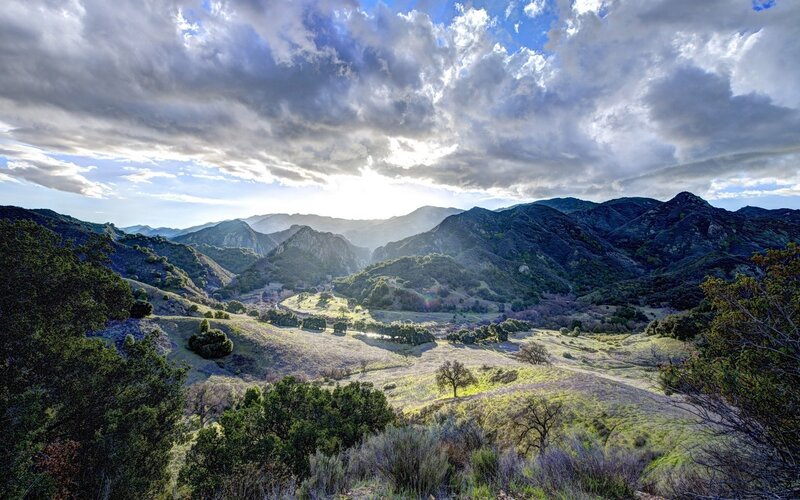 Mountain Valley Landscape — Green, Dramatic, Afternoon, Photograph, Clouds, Hills