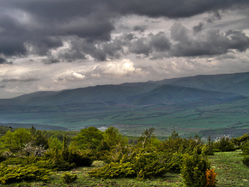 Mountain Valley Landscape — Green, Dramatic, Afternoon, Photograph, Clouds, Trees