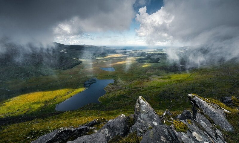 Mountain Valley Landscape — Green, Dramatic, Afternoon, Photograph, Lakes