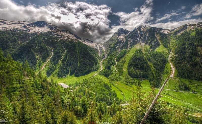 Mountain Valley Landscape — Green, Dramatic, Afternoon, Photograph, Mountains, Forests