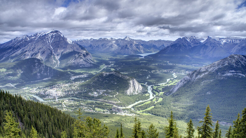 Mountain Valley Landscape — Green, Dramatic, Afternoon, Photograph, Mountains, River, Forest