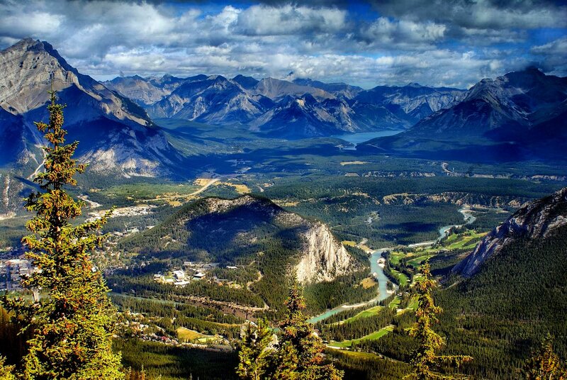 Mountain Valley Landscape — Green, Dramatic, Afternoon, Photograph, River