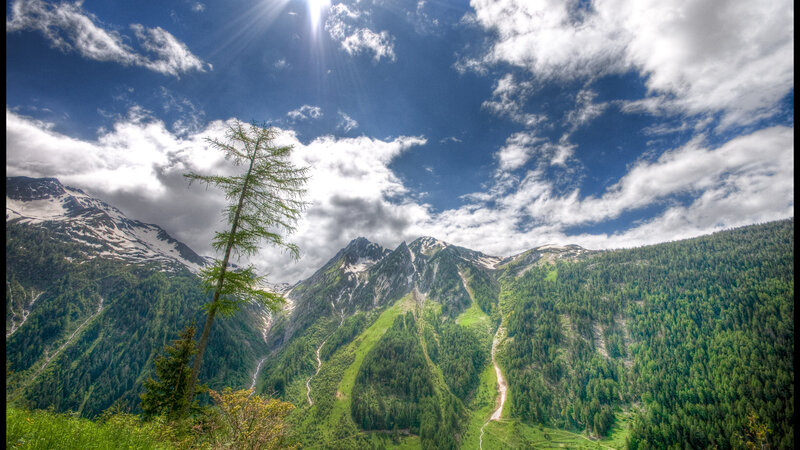 Mountain Valley Landscape — Green, Dramatic, Afternoon, Photograph, Trees