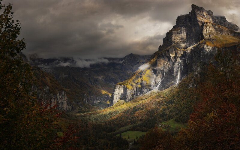 Mountain Valley Landscape — Green, Dramatic, Autumn, Photograph
