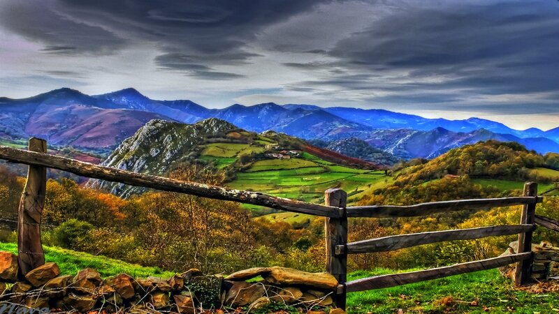 Mountain Valley Landscape — Green, Dramatic, Autumn