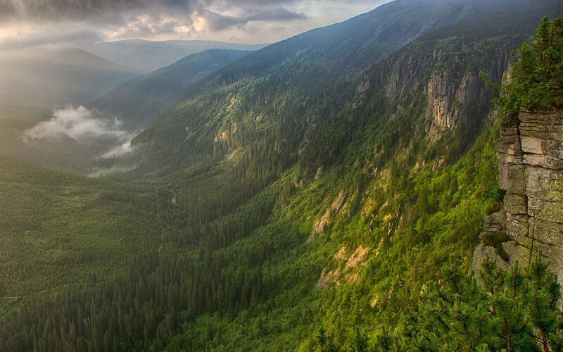 Mountain Valley Landscape — Green, Dramatic, Morning, Photograph, Forests