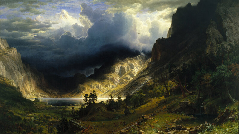 Mountain Valley Landscape — Green, Dramatic, Painting, Mountains