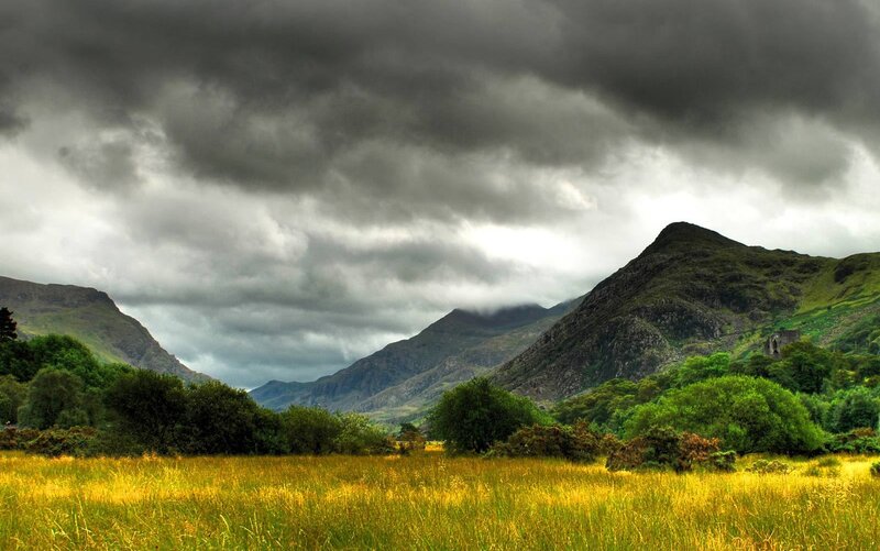 Mountain Valley Landscape — Green, Dramatic, Photograph, Mountains, Clouds