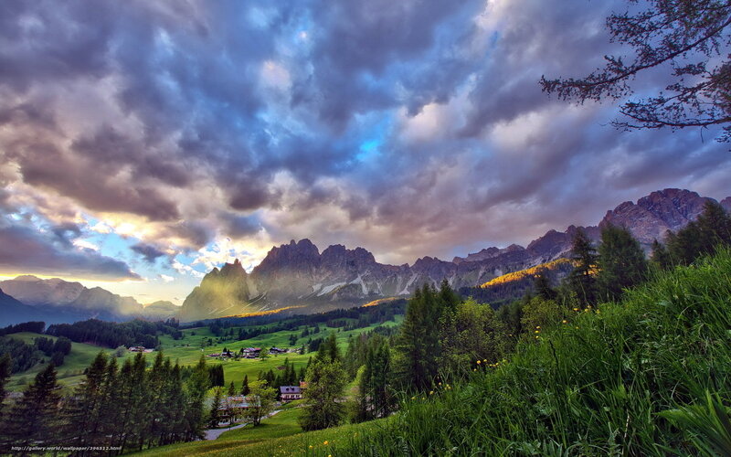 Mountain Valley Landscape — Green, Dramatic, Sunset, Photograph, Clouds, Trees