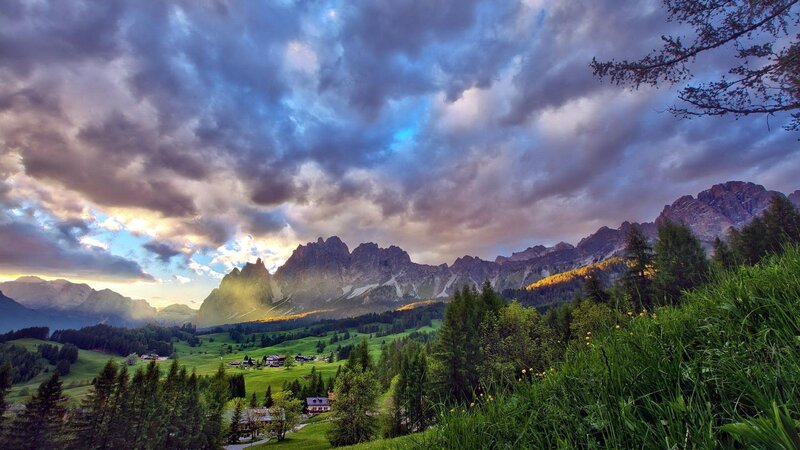 Mountain Valley Landscape — Green, Dramatic, Sunset, Photograph, Mountains