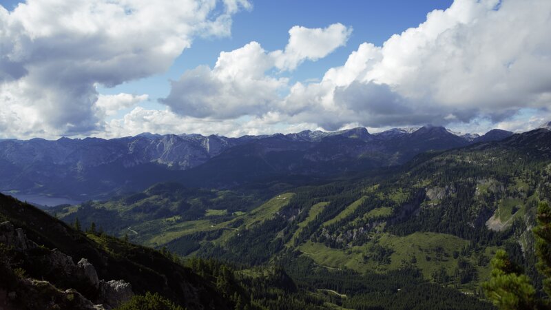 Mountain Valley Landscape — Green, Serene, Afternoon, Photograph, Clouds, Forest, Lake