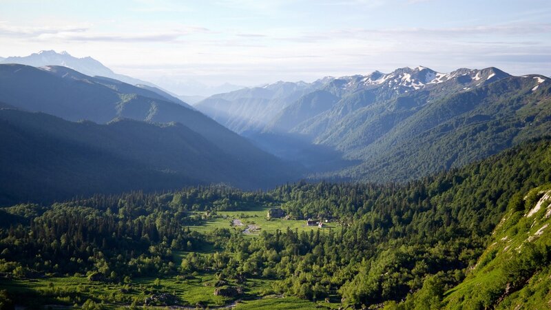 Mountain Valley Landscape — Green, Serene, Afternoon, Photograph, Forests, Rivers