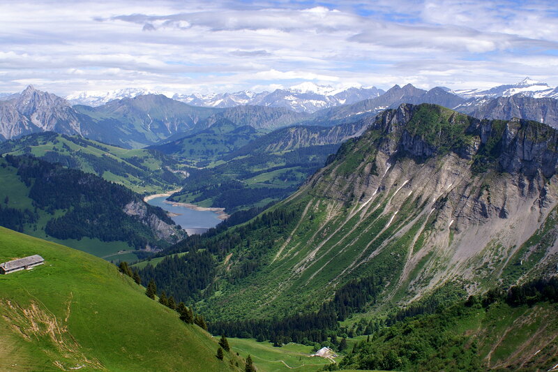 Mountain Valley Landscape — Green, Serene, Afternoon, Photograph, Mountains, Lake, Forest