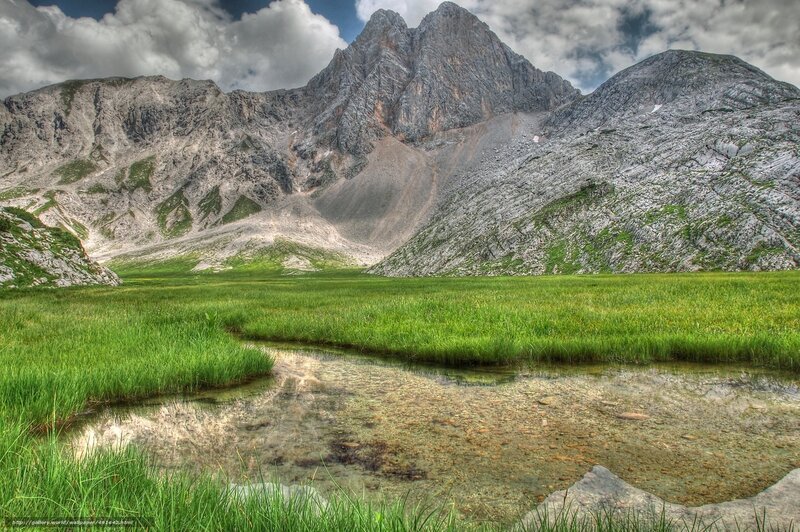 Mountain Valley Landscape — Green, Serene, Afternoon, Photograph, Mountains, Stream, Grass