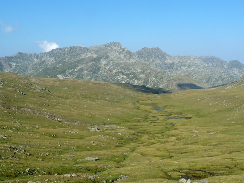 Mountain Valley Landscape — Green, Serene, Afternoon, Photograph, Mountains, Stream