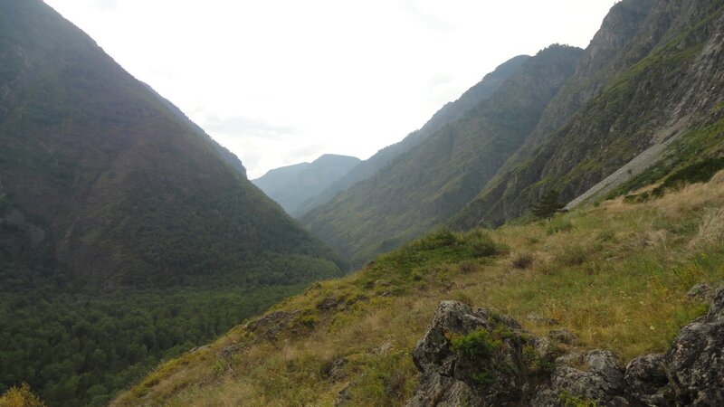 Mountain Valley Landscape — Green, Serene, Afternoon, Photograph, Mountains, Trees, Rocks