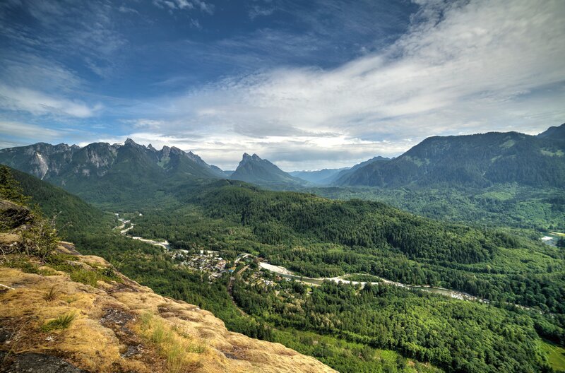 Mountain Valley Landscape — Green, Serene, Afternoon, Photograph, River, Forest
