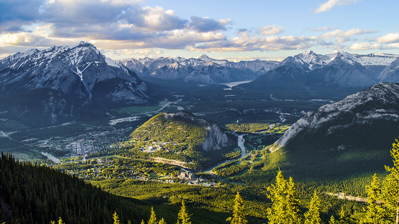Mountain Valley Landscape — Green, Serene, Afternoon, Photograph, Snow-capped Mountains, River
