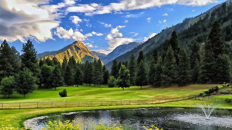 Mountain Valley Landscape — Green, Serene, Afternoon, Photograph, Trees, Pond