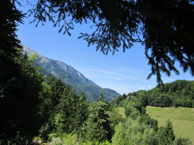 Mountain Valley Landscape — Green, Serene, Afternoon, Photograph, Trees, Sky