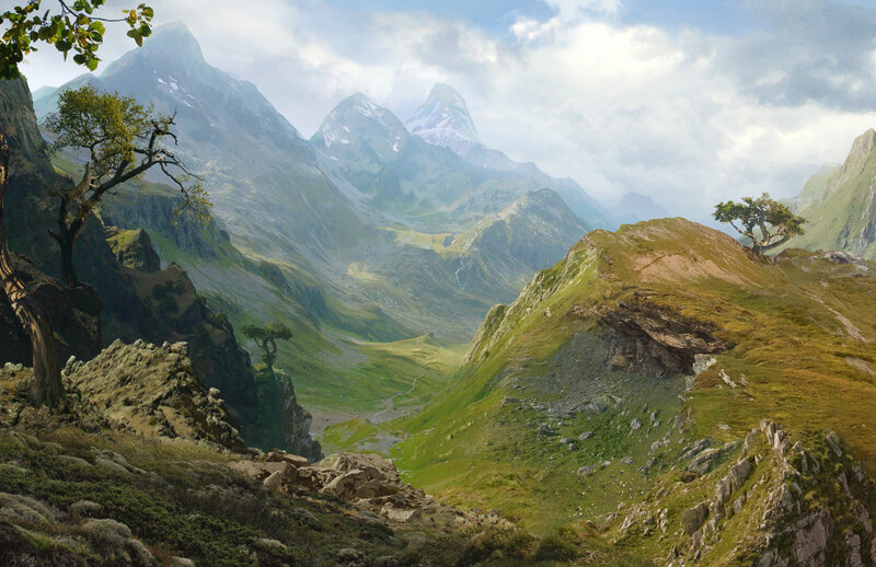 Mountain Valley Landscape — Green, Serene, Afternoon