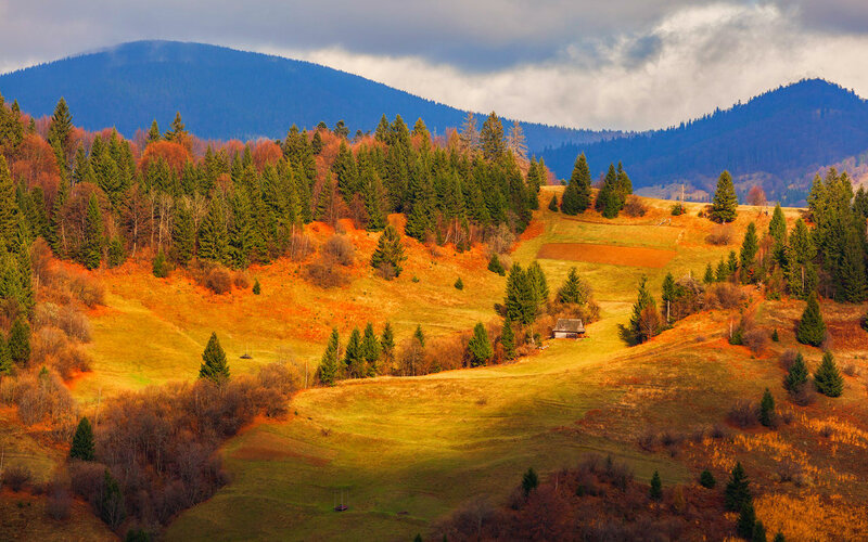 Mountain Valley Landscape — Green, Serene, Autumn, Photograph, Forest, Hills