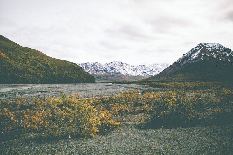 Mountain Valley Landscape — Green, Serene, Autumn, Photograph, Mountains, River