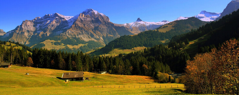 Mountain Valley Landscape — Green, Serene, Autumn, Photograph, Mountains