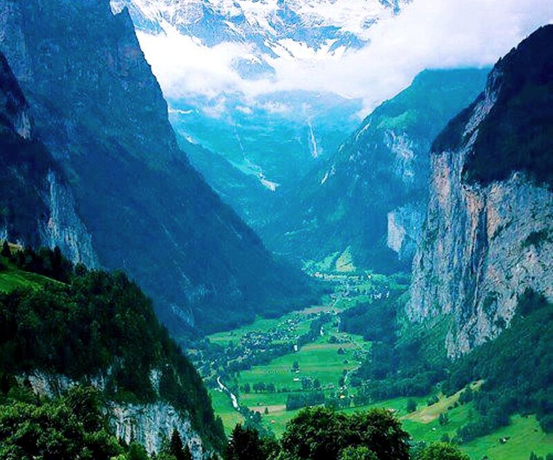 Mountain Valley Landscape — Green, Serene, Photograph, Mountains